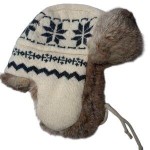 Paul Leinburd Crown Cap Aviator Trapper Hat Wool Rabbit Fur Gray XL